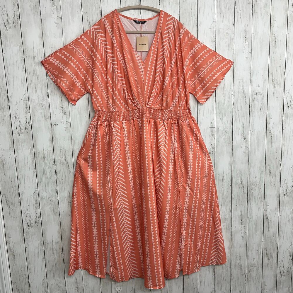 BloomChic Salmon Geometric Maxi Dress Plus Size 18 Easter Wedding Boho Modest